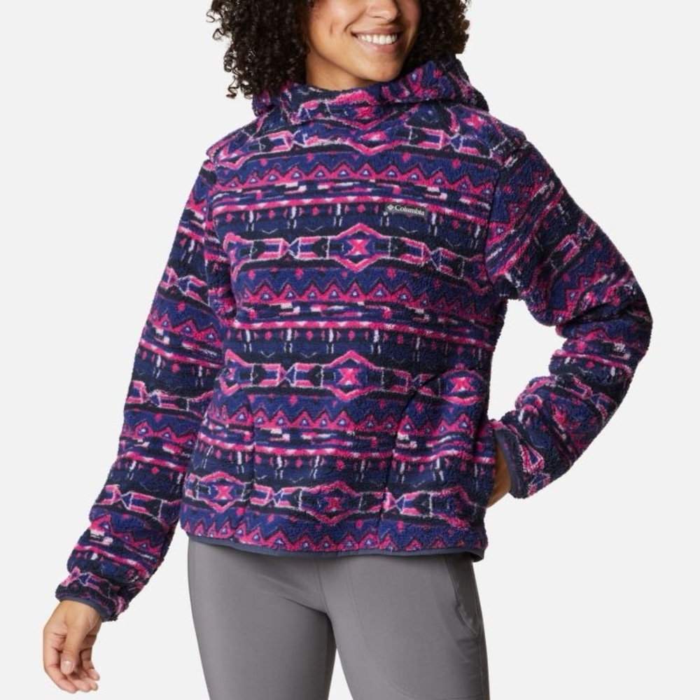 NWOT Columbia West Bend Hooded Sherpa Fleece 80s Navy/Blue/Pink Size L